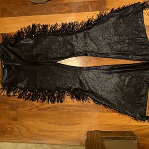 Black Fringe Velvet Flare Pants